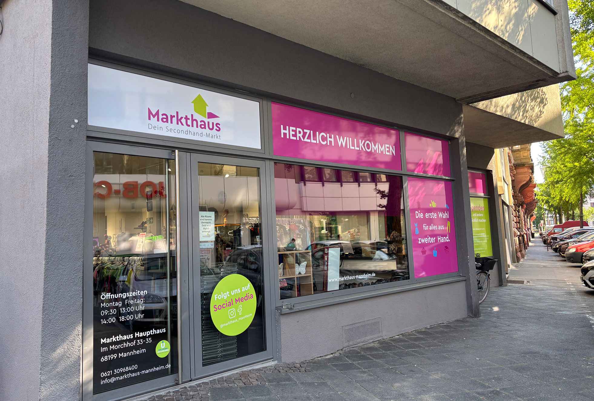 Blick auf die Schaufenster der Boutique Markthaus in der Mannheimer Innenstadt